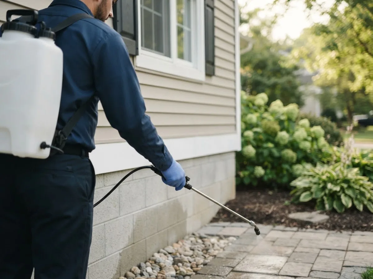 Pest control technician inspecting a home in Chittenango, NY